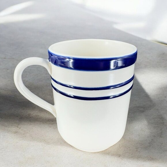 Lenox Kate Spade Ceramic Coffee Mug Cup Sculpted Stripe Cobalt Blue White VTG - Picture 1 of 14
